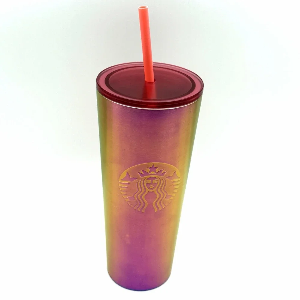 Starbucks 24oz Iridescent Stainless Steel Cold Cup Tumbler‎ Venti with Straw